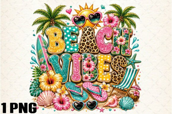 Capturing Coastal Charm: The Beach Vibes Rhinestone PNG Design