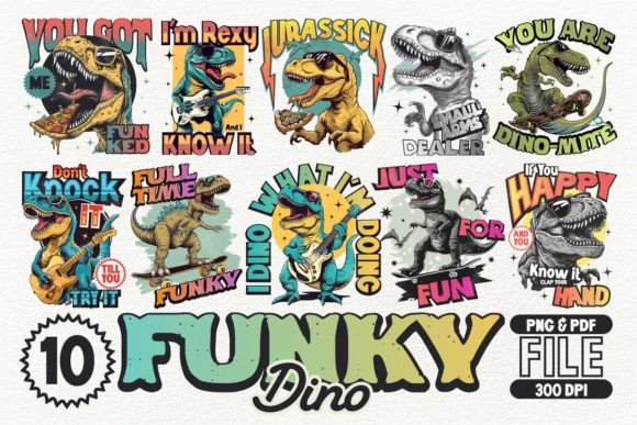 Funky Dino T-Shirt Design Bundle: Unleash Creative Potential