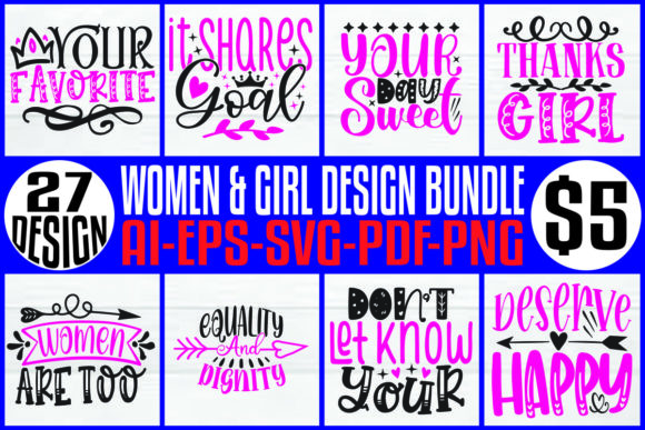 Women & Girl T-shirt Design Bundle: Creative Assets